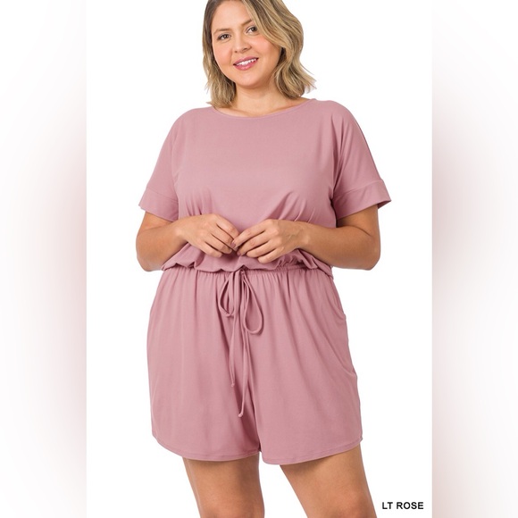 Pants - #1 LIGHT ROSE PLUS SIZE ROMPER WITH POCKETS
